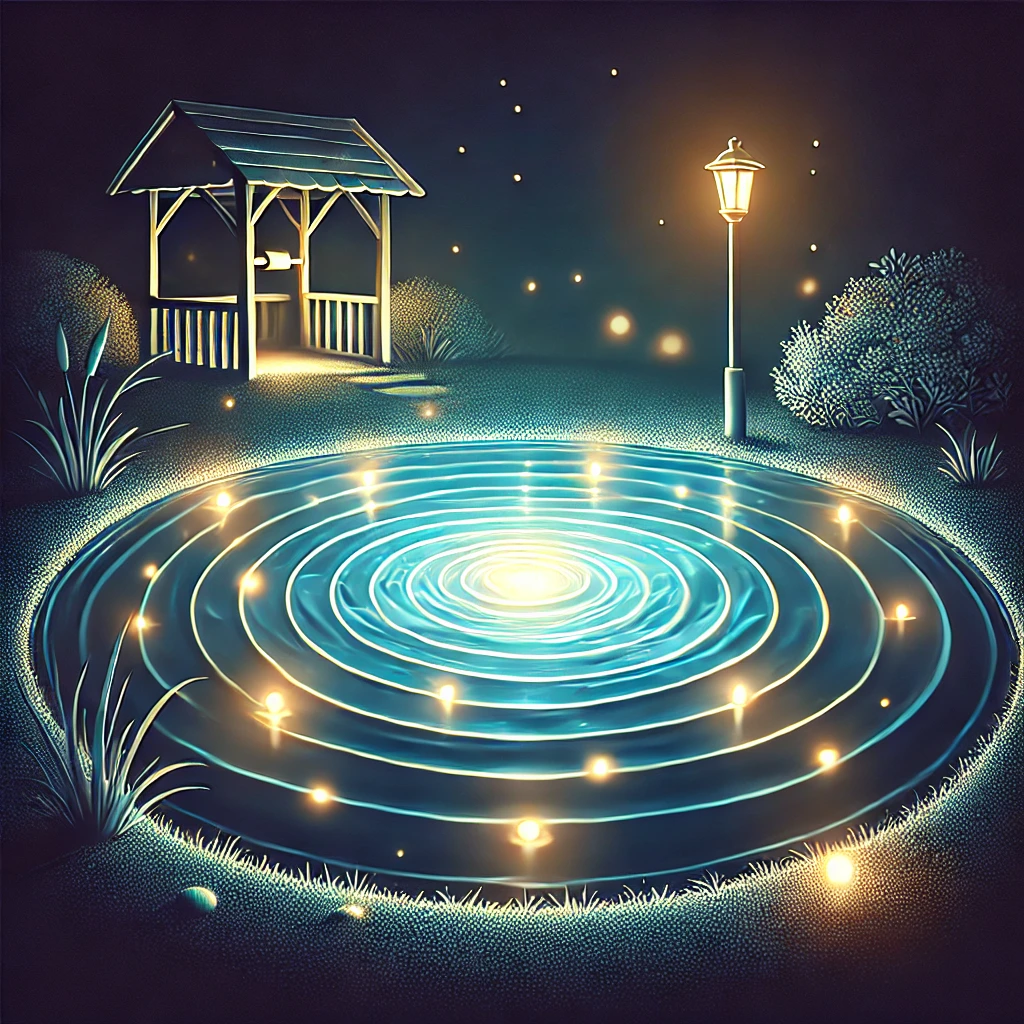 أضواء البئر المستخدمة في المعالم المائية، مثل البركة أو النافورة، في الليل